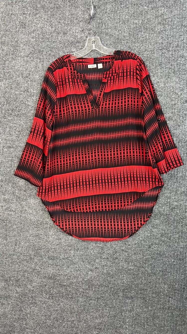 Cato Blouse Womens Medium Red Black Geometric Striped Pullover Office Business